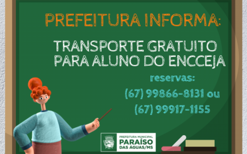Imagem de compartilhamento para o artigo Estudantes de Paraíso das Águas terão ônibus para fazer a prova do Encceja da MS Todo dia